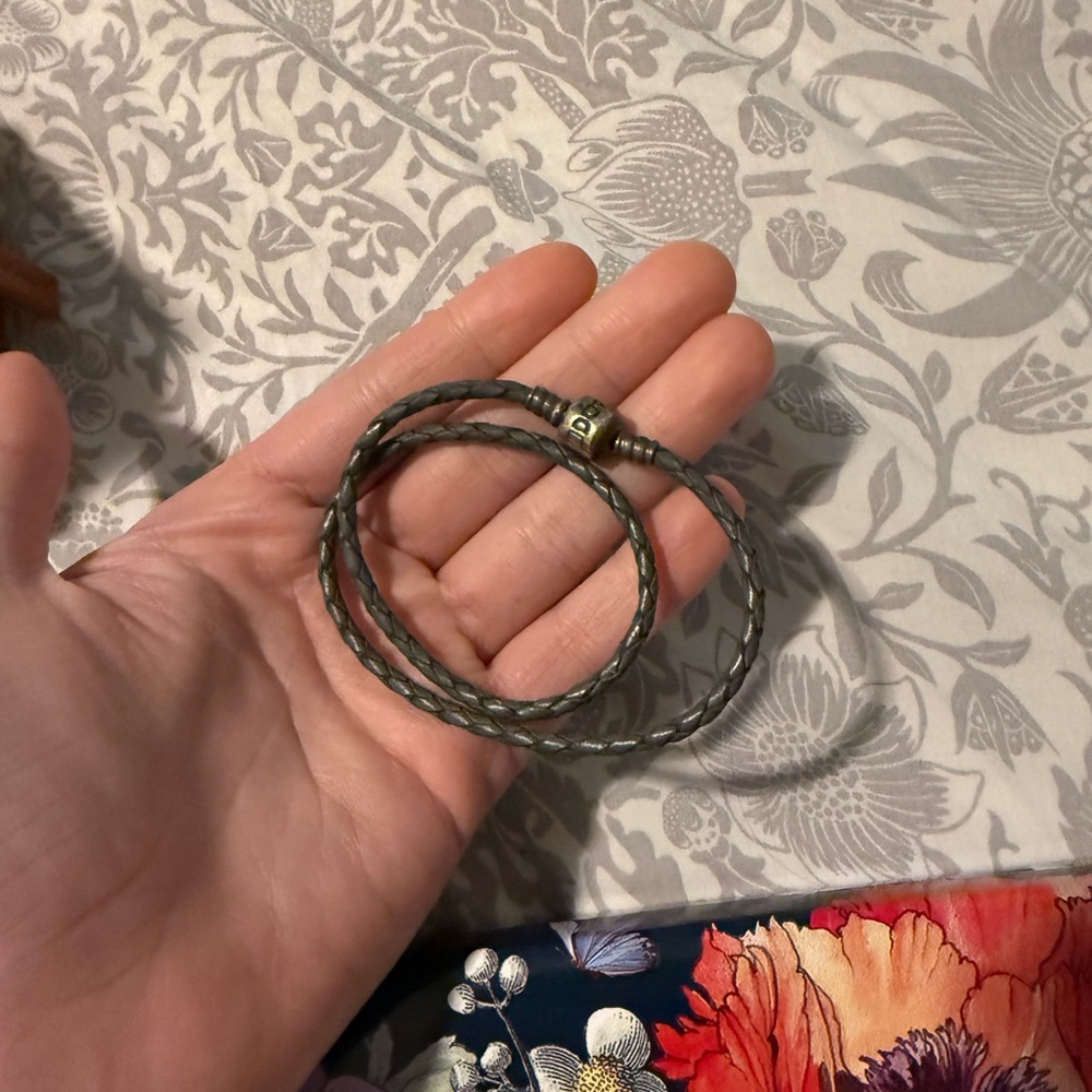 Pandora Braided Leather Bracelet with Silver Accents
